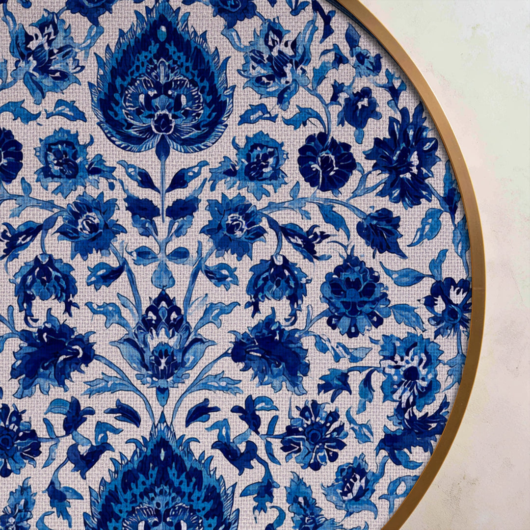 Blue Floral Mandala Round Canvas Print – Classic Decorative Wall Art