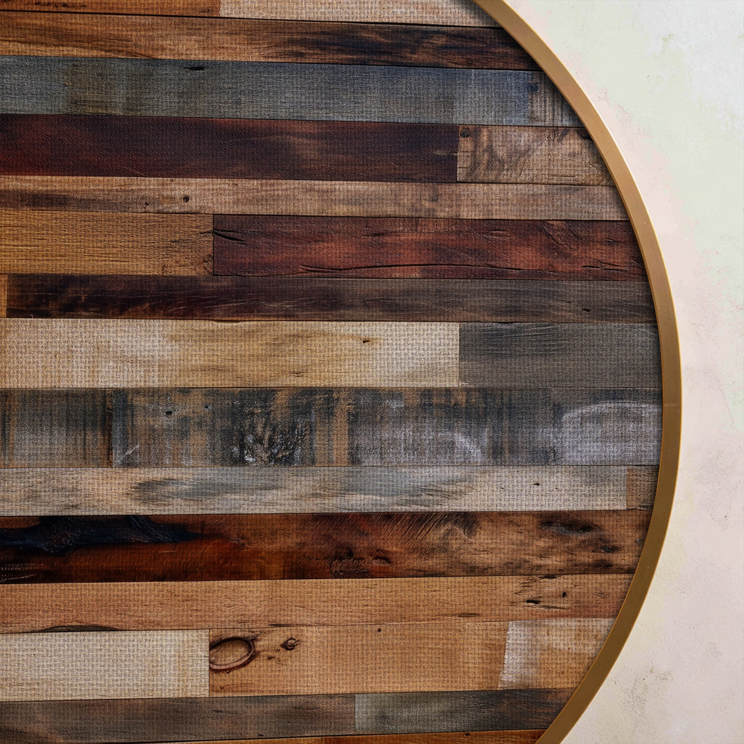 Rustic Wood Panel Texture Round Canvas Print – Natural Wooden Wall Art