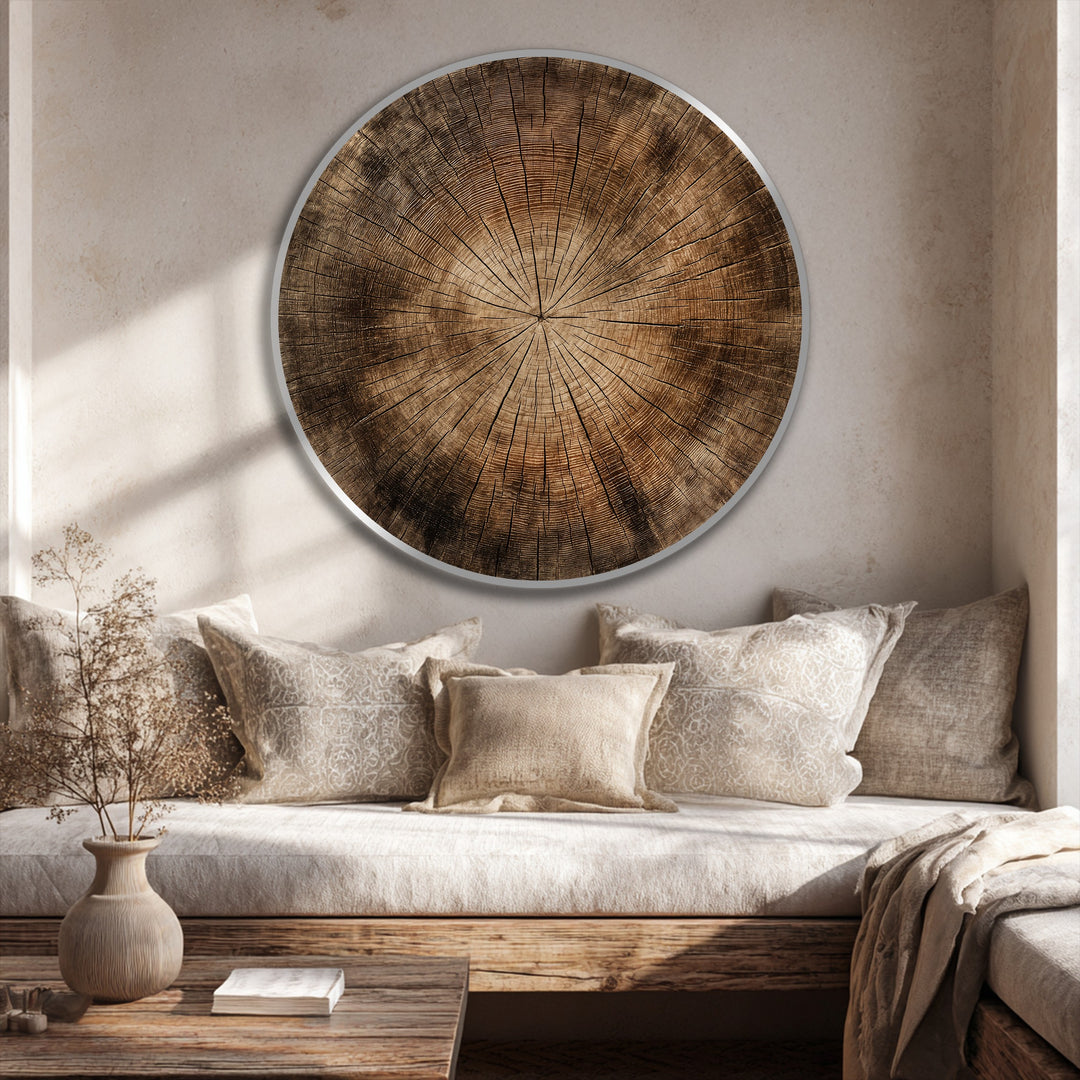 Timeless Growth – Natural Wood Texture Round Oil Painting