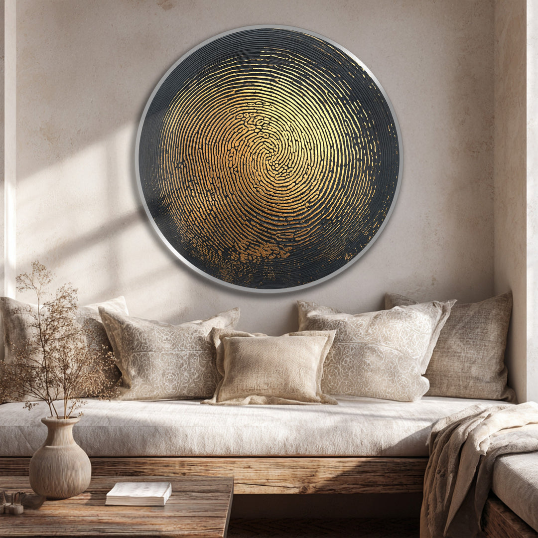 Golden Pulse–Bois rond abstrait Tableau Peinture à l’huile Art mural