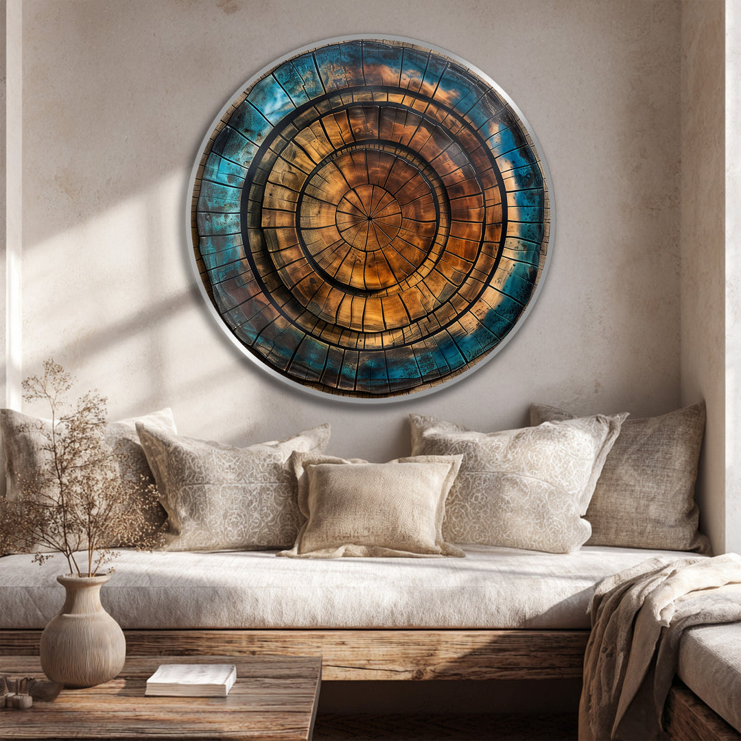 Copper Spiral Abstract Round Oil Painting on Wood