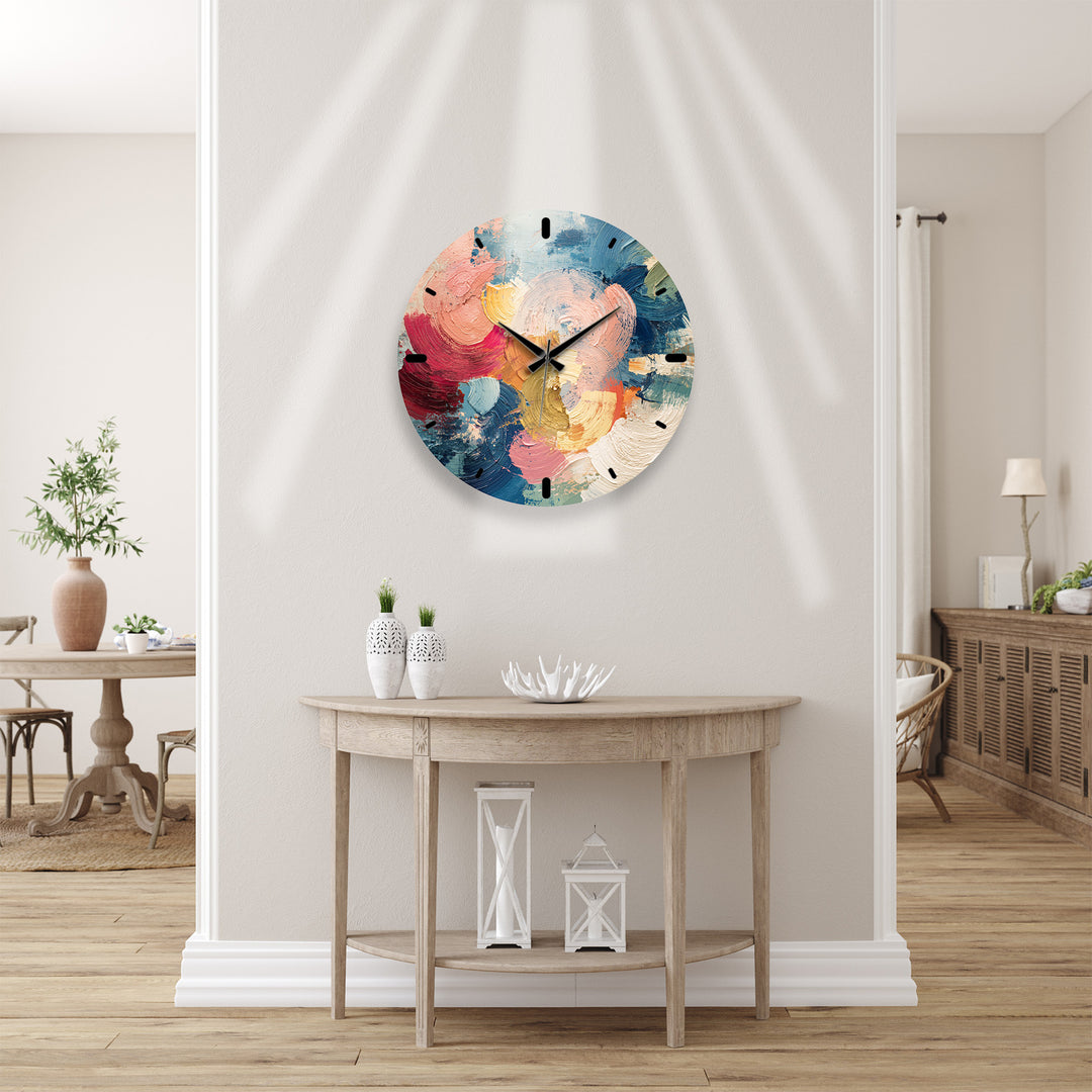 Colorful Abstract Glass Wall Clock – Textured Brushstroke Art