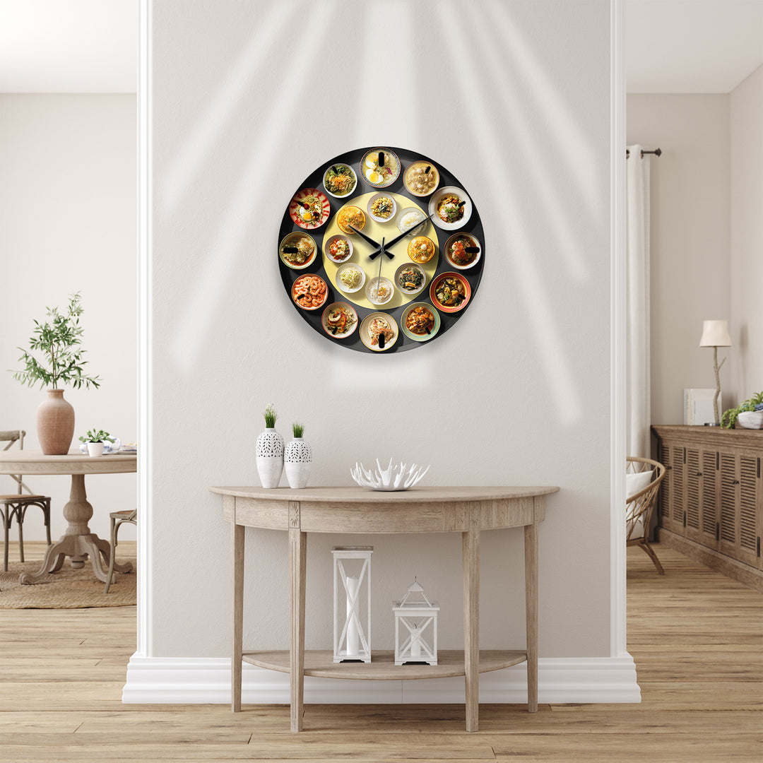 Asian Food Glass Wall Clock – Restaurant Kitchen Decor