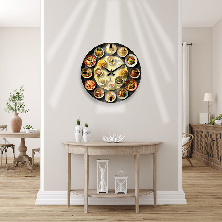 Asian Food Glass Wall Clock – Restaurant Kitchen Decor