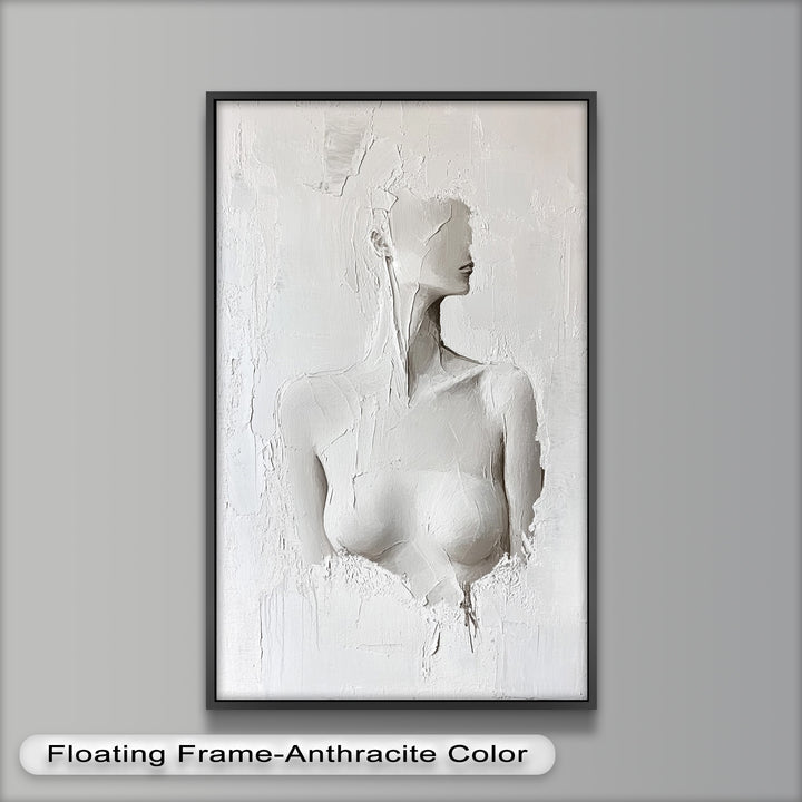 Silent Form – Minimalist White Abstract Female Oil Painting