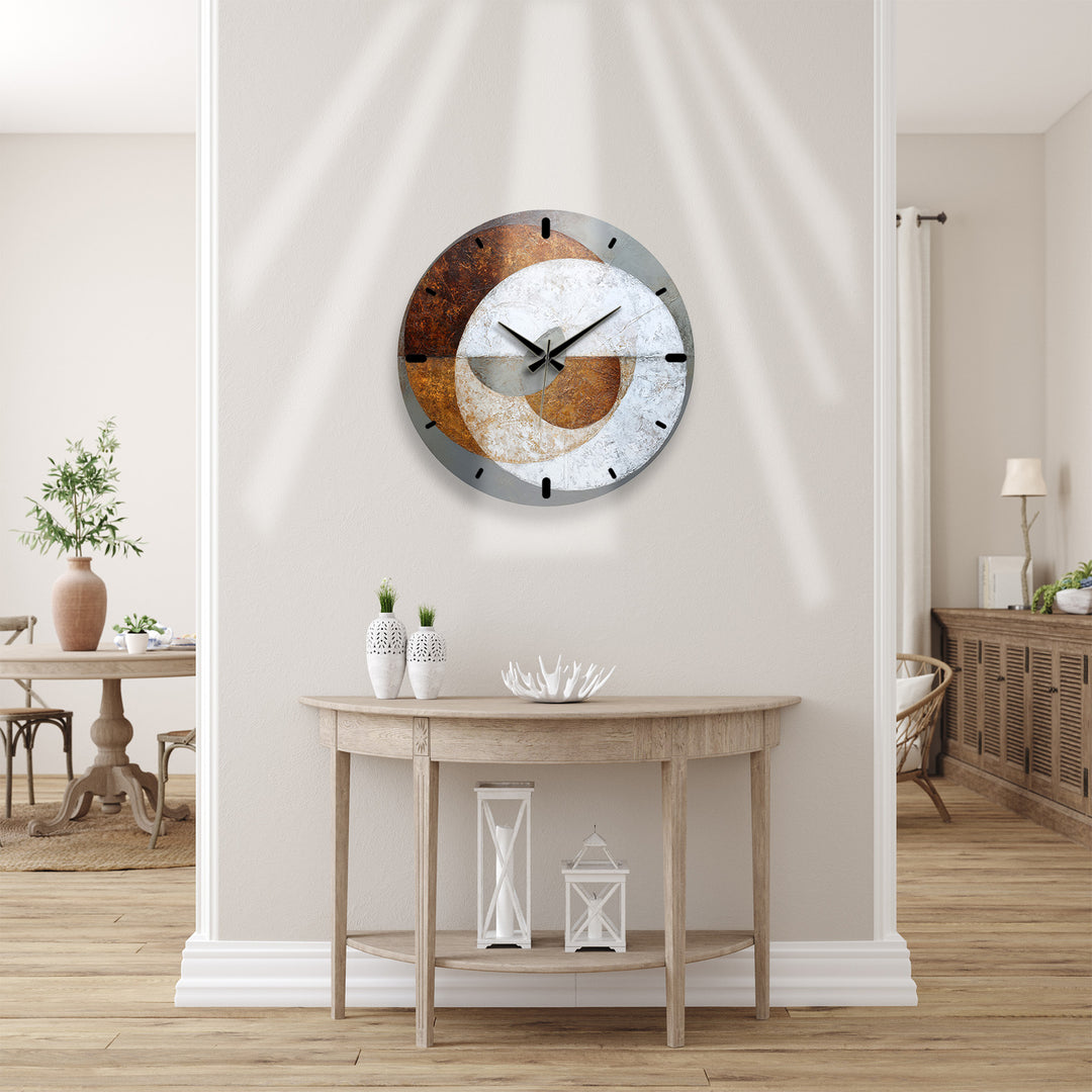 Rust and Gray Glass Wall Clock – Industrial Abstract Circle Art