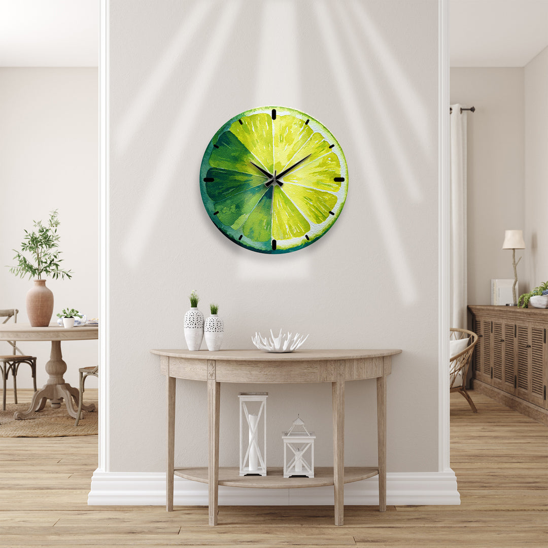 Limettenscheiben-Wanduhr aus Glas – Küchendekoration mit frischen Zitrusfrüchten