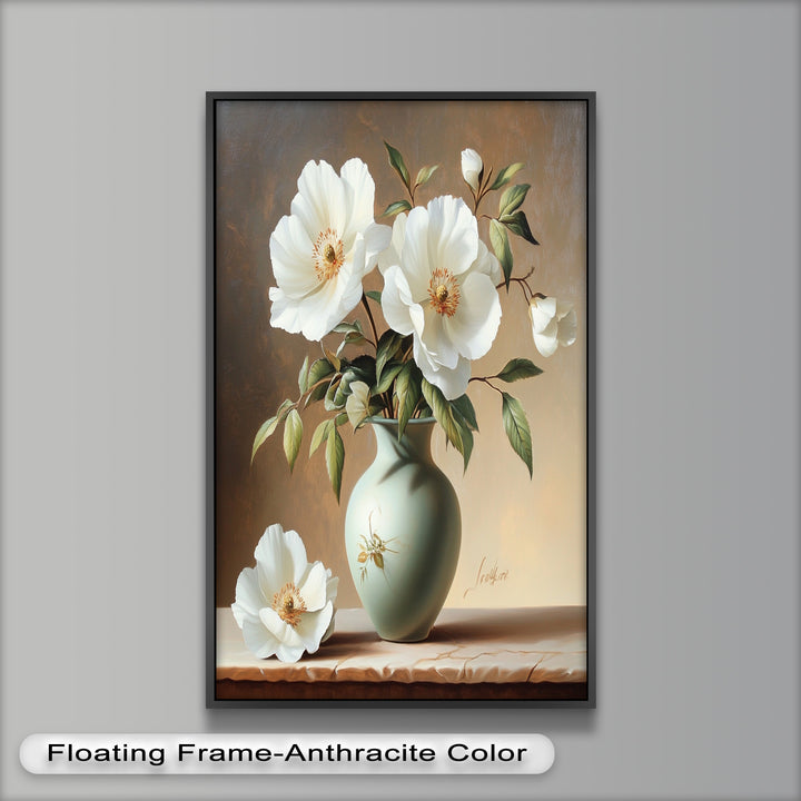 White Peony Still Life – Classic Floral Arrangement Flower Oil Painting