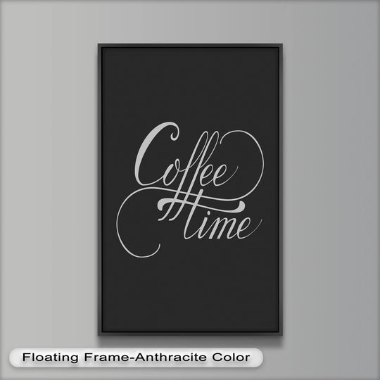 Vertical rectangular modern oil painting art showcases 'Coffee Time' script calligraphy.