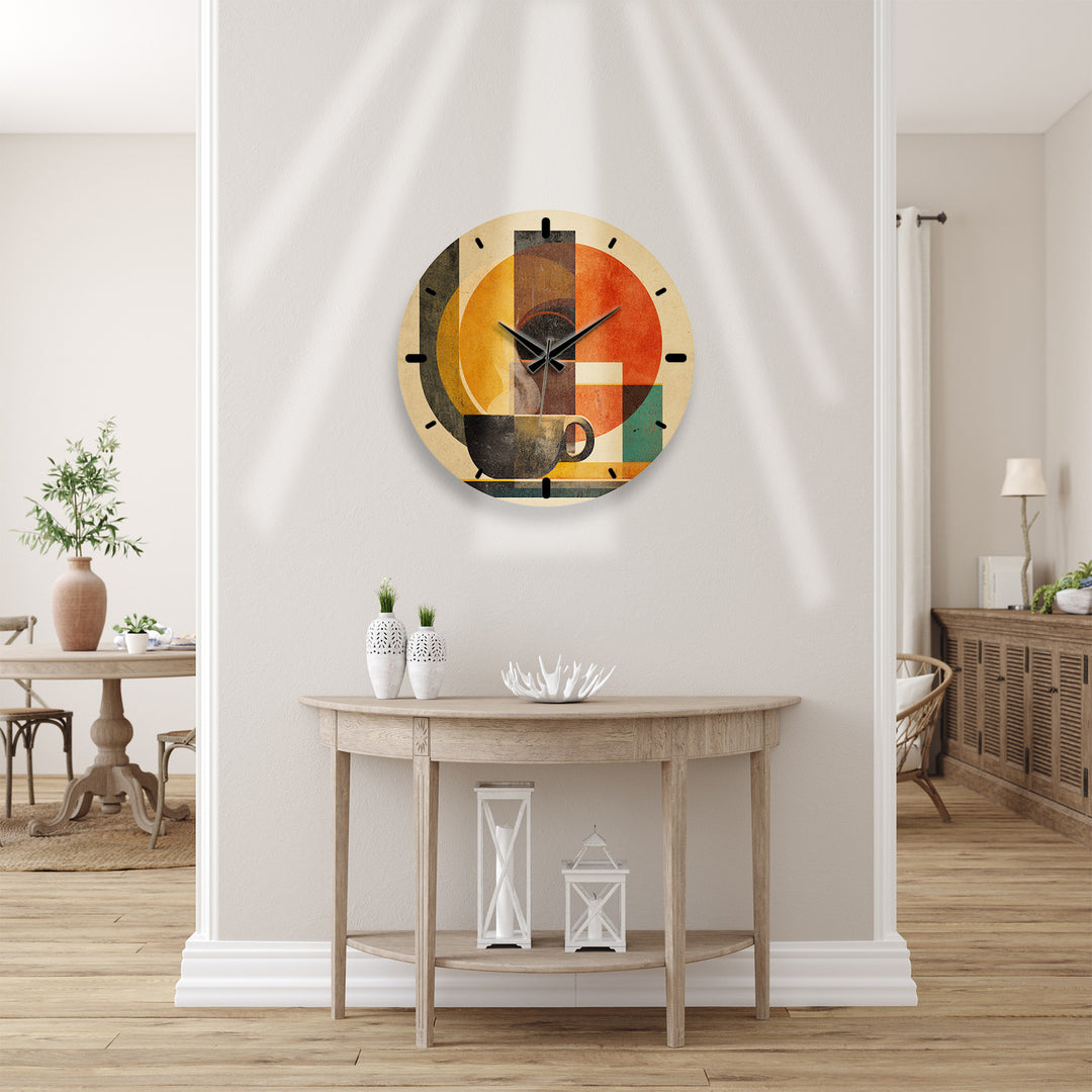 Mid Century Coffee Glass Wall Clock – Retro Geometric Decor