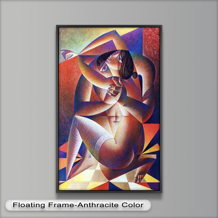 Entwined Forms – Abstract Lovers in Geometric Harmony Picasso Oil Painting
