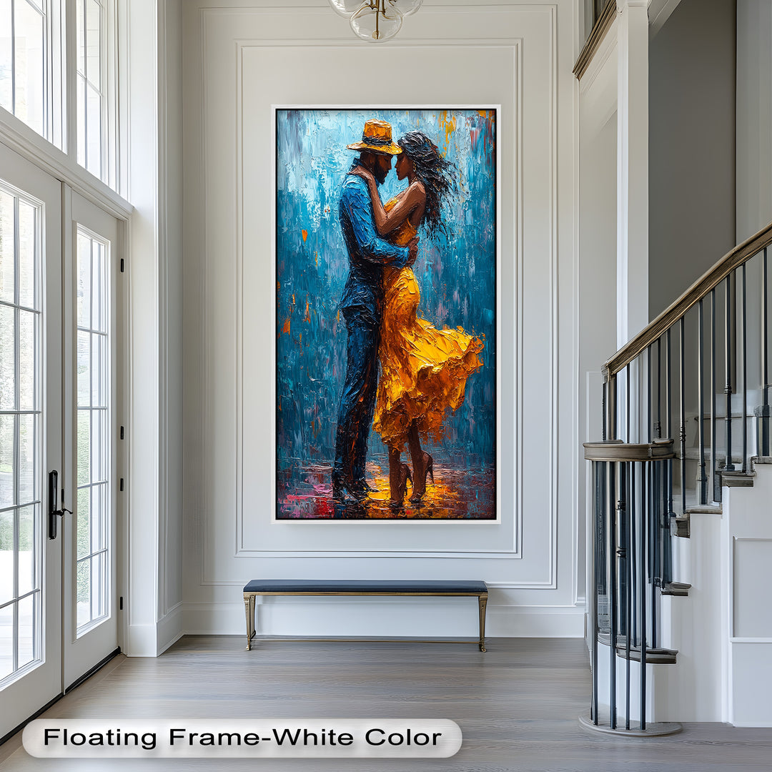 Golden Rhythm – Passionate Dance in the Rain Love Oil Painting