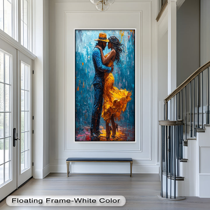 Golden Rhythm – Passionate Dance in the Rain Love Oil Painting