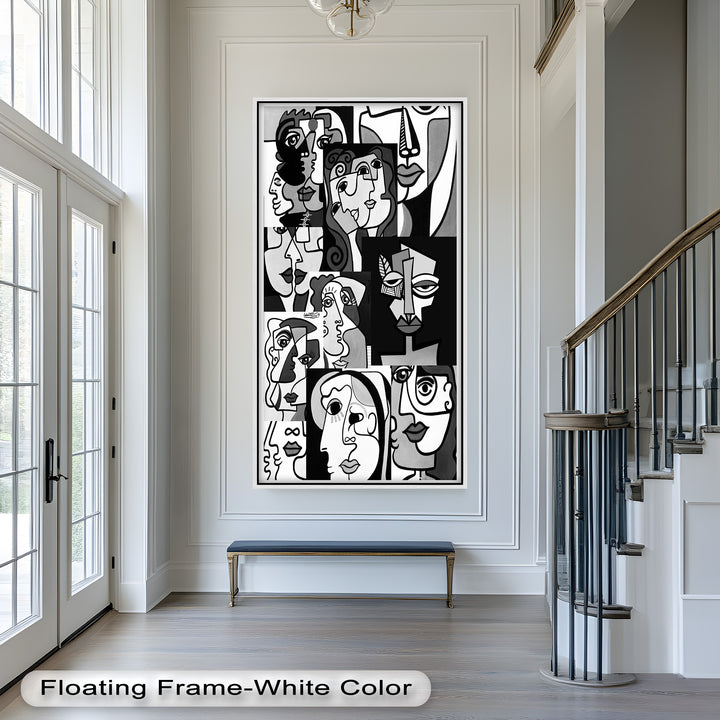 Monochrome Whispers – Collage of Cubist Faces Abstract Oil Painting