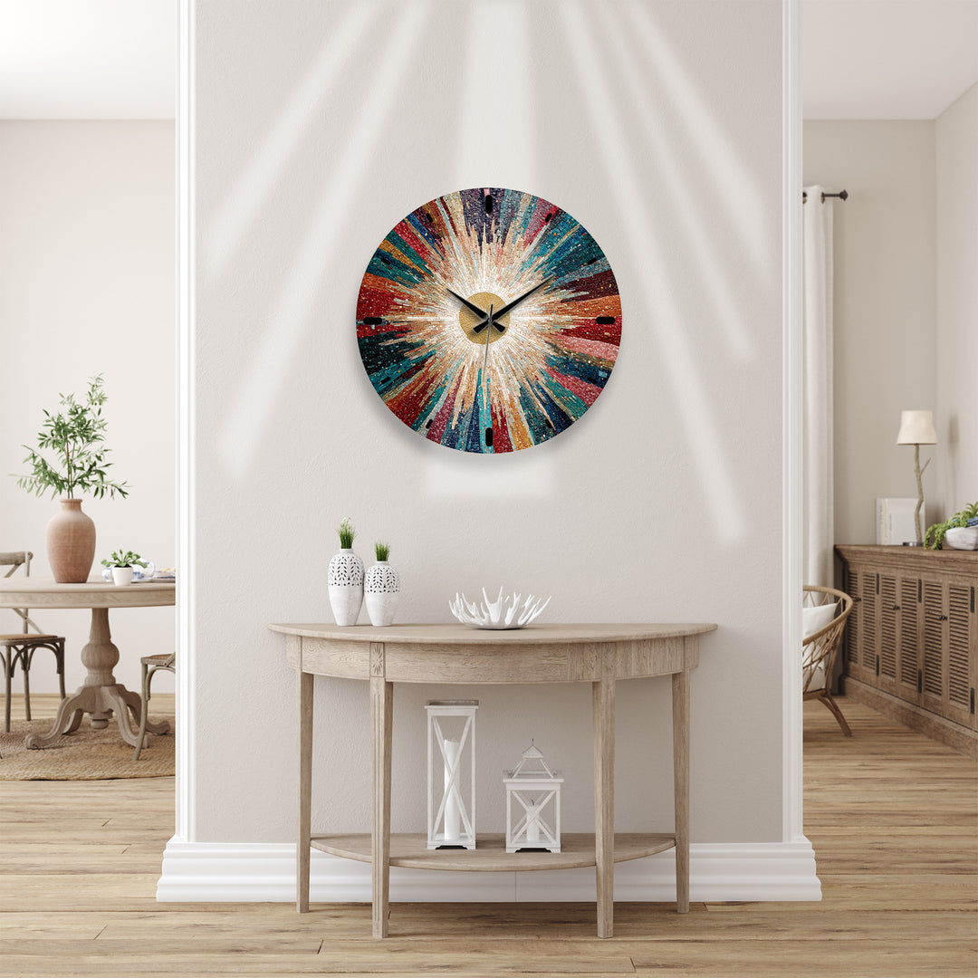 Colorful Sunburst Glass Wall Clock – Radiant Mosaic Art Decor