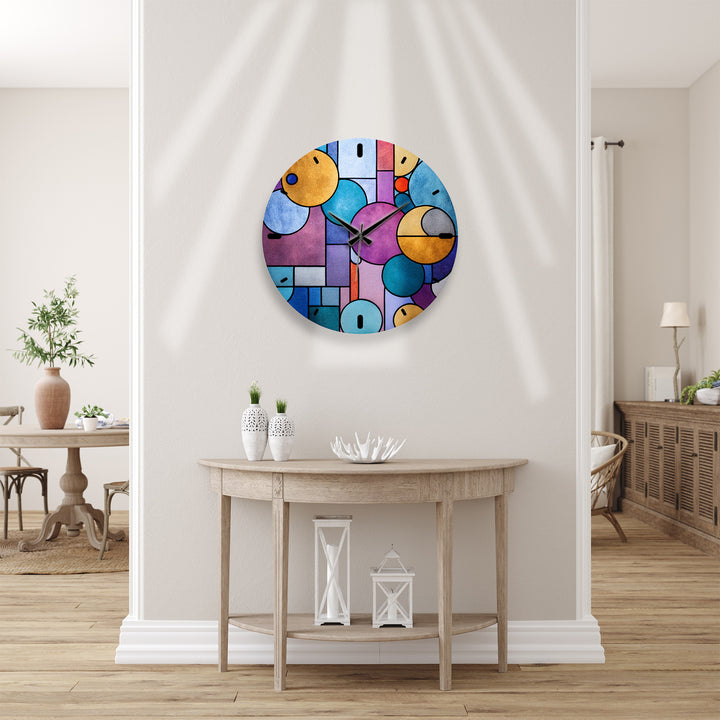 Colorful Geometric Glass Wall Clock – Modern Abstract Circle Art