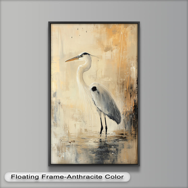 Golden Stillness – Heron in Reflective Water Oil Painting