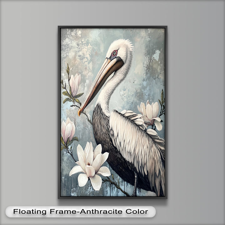 White Pelican Among Magnolia Blossoms - Animal Oil Painting