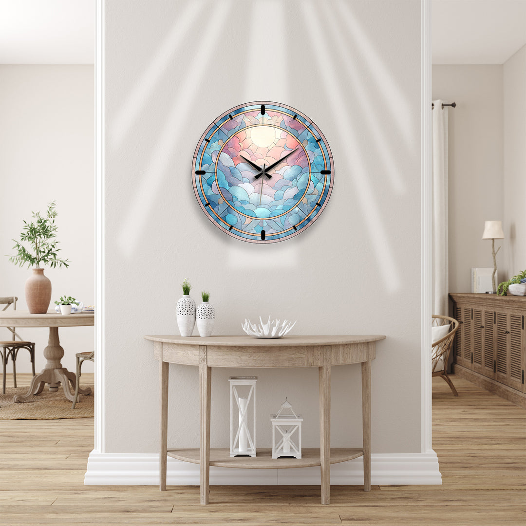Pastel Cloud Glass Wall Clock – Stained Glass Style Decor