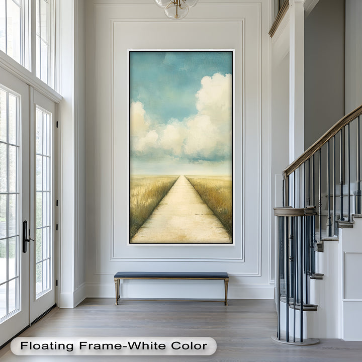 A tranquil blend of land, sky, and light, this painting beautifully captures the stillness and freedom of the open countryside.