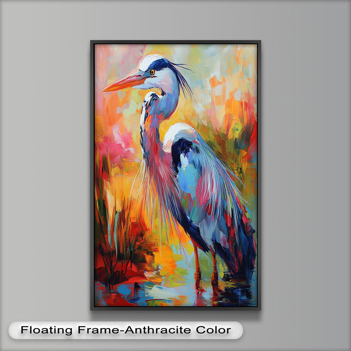 Colored Heron in Abstract Color Splash – Animal Oil Painting