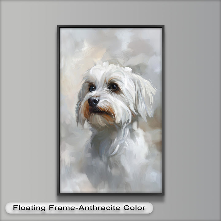 Snowy Gaze – White Maltese Portrait Animal Oil Painting