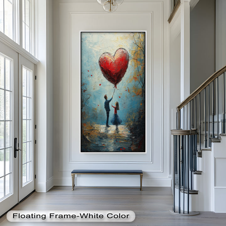 Heart Balloon Dreams – Whimsical Couple Love Oil Painting