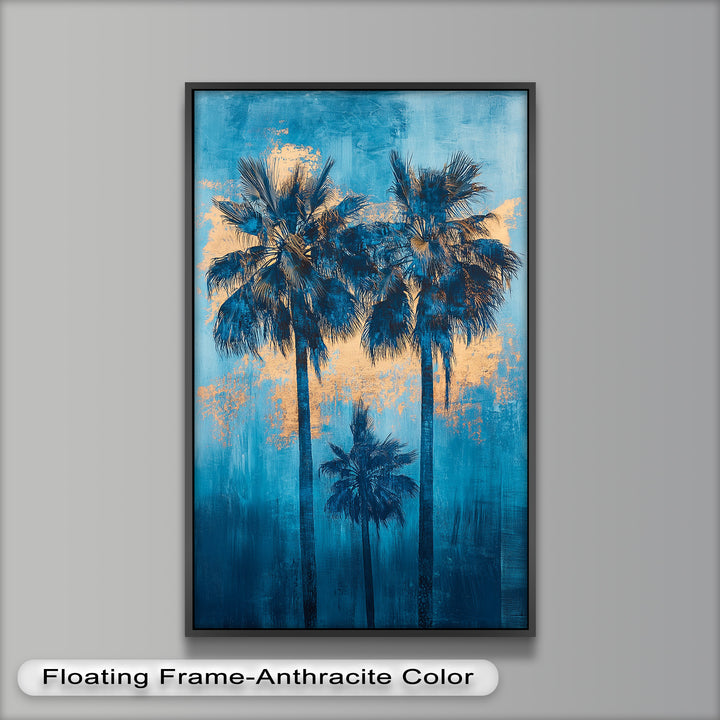 Blue Sunset Palms – Tropical Oil Painting
