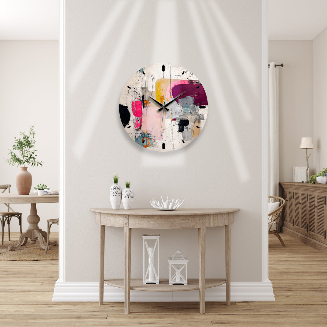 Pink Abstract Glass Wall Clock – Modern Geometric Art