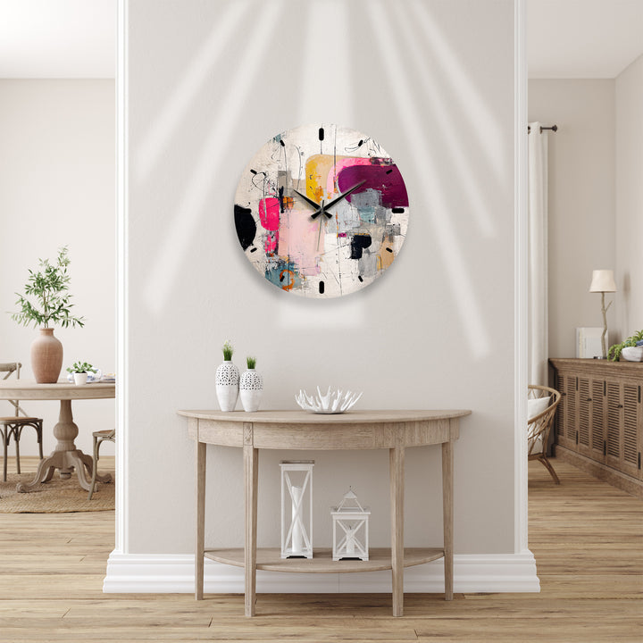 Pink Abstract Glass Wall Clock – Modern Geometric Art