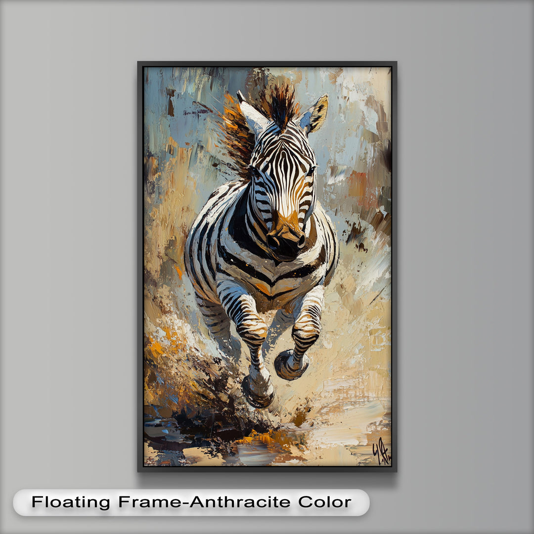 Charging Zebra in Dust Storm – Wildlife Animal Oil Painting