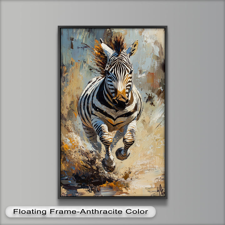 Charging Zebra in Dust Storm – Wildlife Animal Oil Painting