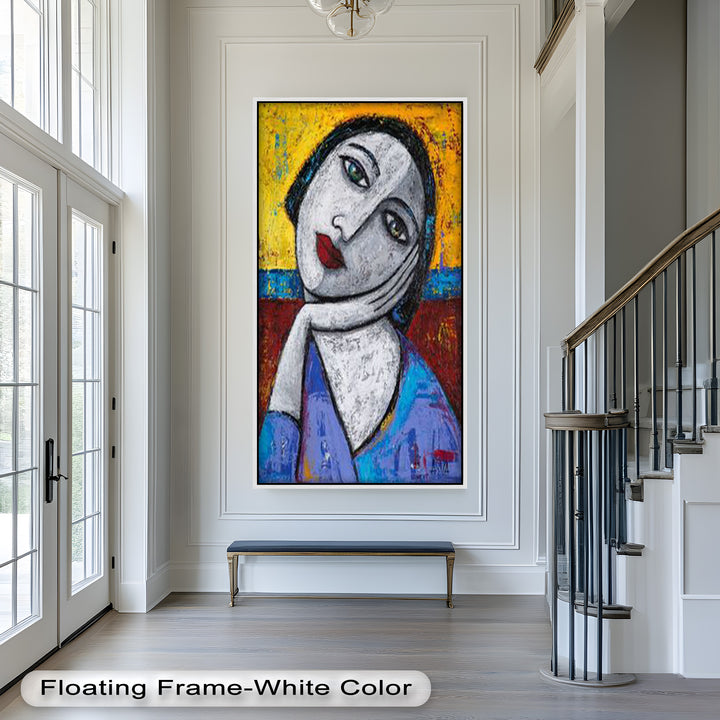 Restful Gaze – Expressionist Woman in Blue Picasso Oil Painting