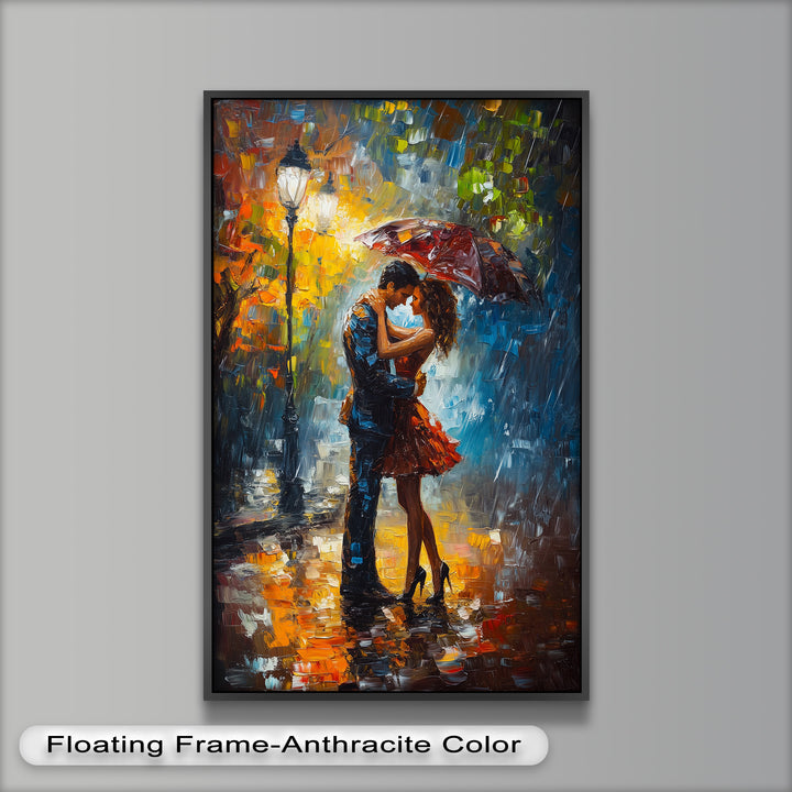Evening Embrace – Romantic Rainy Street Scene Love Oil Painting