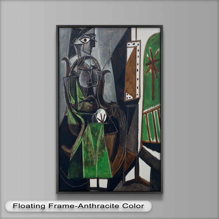 Figure by the Window – Abstract Green Interior Picasso Oil Painting