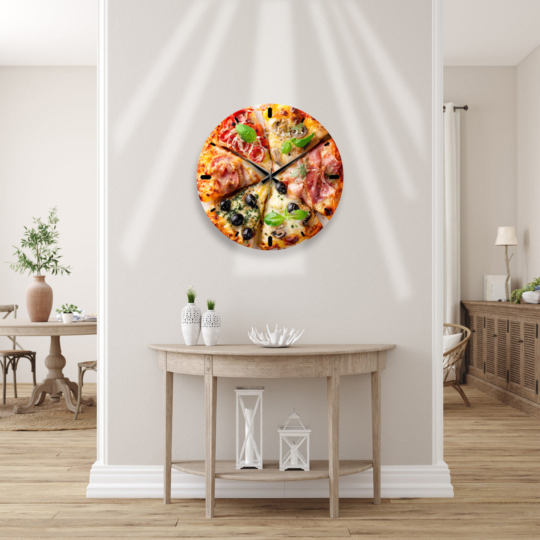 Pizza Glass Wall Clock – Italian Kitchen Wall Decor