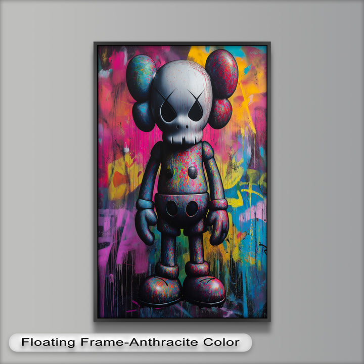 Neon Skull Companion – Mehrfarbiges KAWS-Ölgemälde