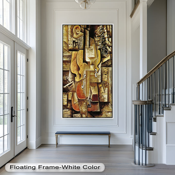 Violin & Grapes Wall Art – Cubist Still Life Oil Painting