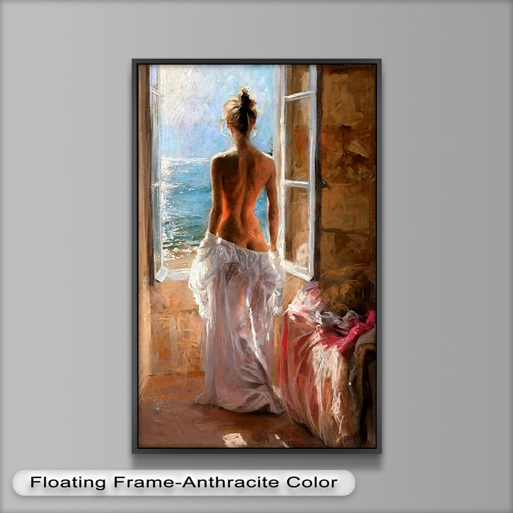 Whispers of the Sea – Romantic Woman by the Ocean Nude Oil Painting