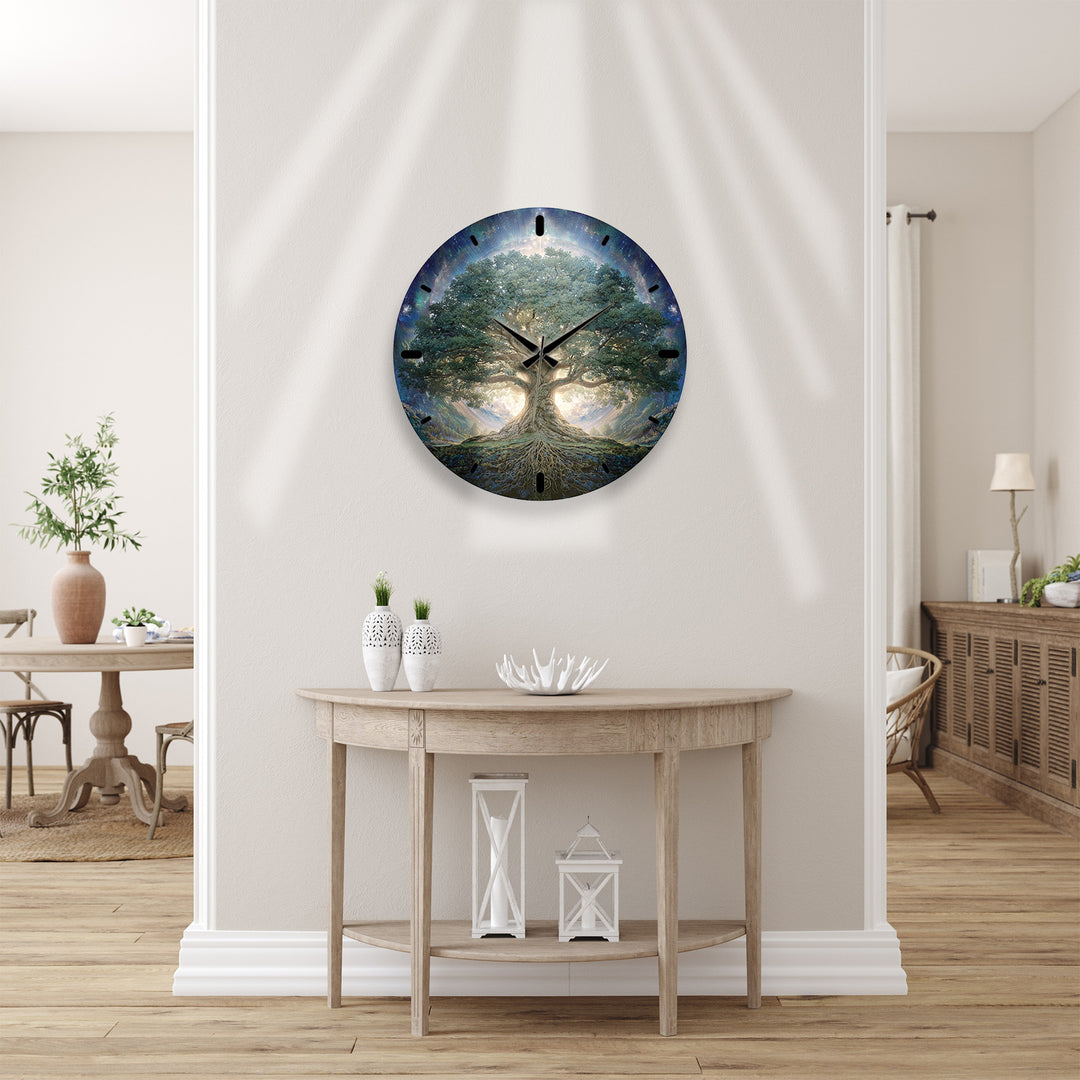 Tree of Life Glass Wall Clock – Mystical Forest Decor