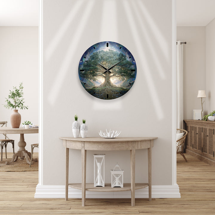 Tree of Life Glass Wall Clock – Mystical Forest Decor
