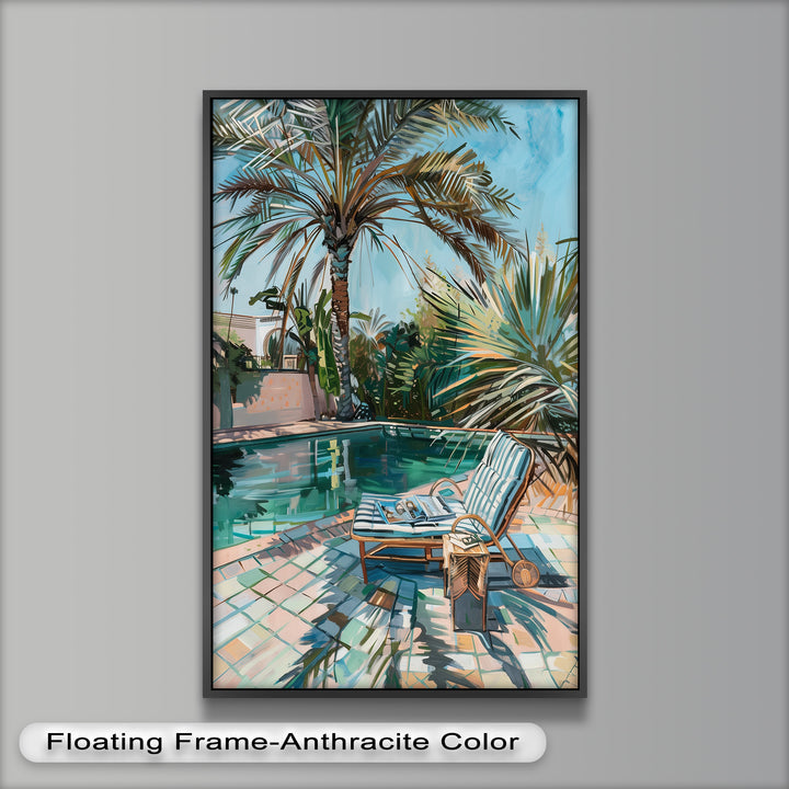 Poolside Palm Tree Escape – Tropical Oil Painting
