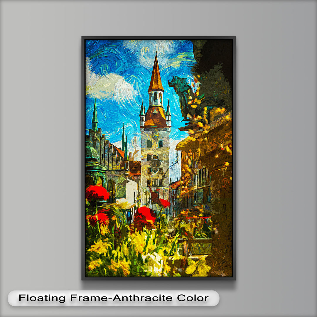 Sunlit Cathedral Square – Vibrant European Cityscape Picasso Oil Painting