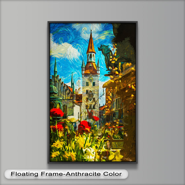 Sunlit Cathedral Square – Vibrant European Cityscape Picasso Oil Painting