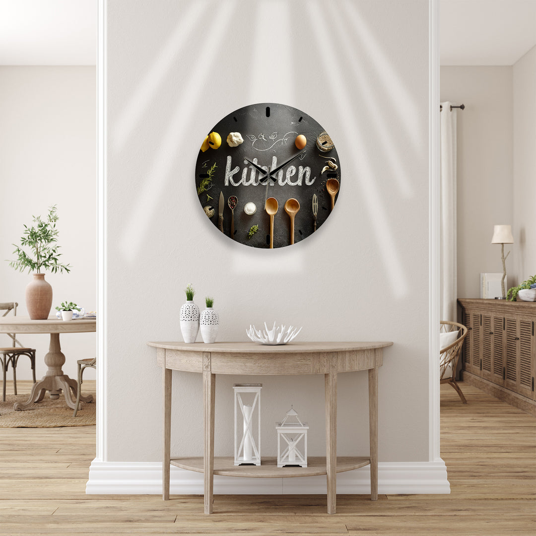 Rustic Kitchen Glass Wall Clock – Farmhouse Chalkboard Decor