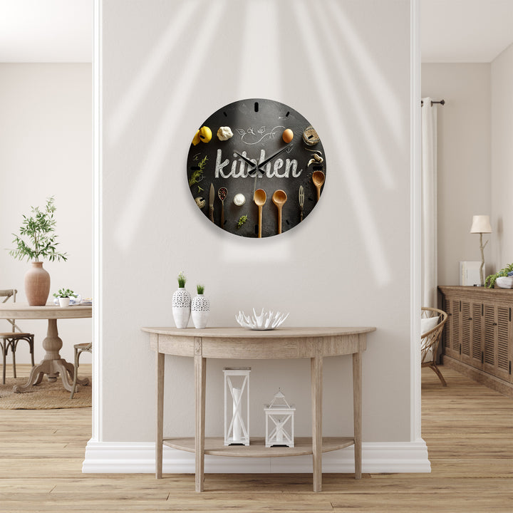 Rustic Kitchen Glass Wall Clock – Farmhouse Chalkboard Decor