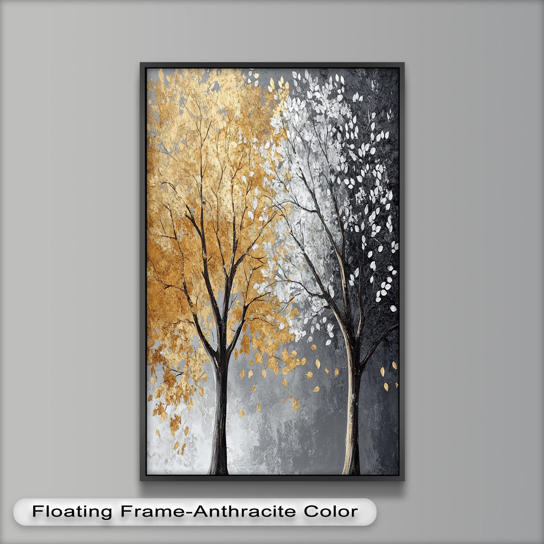 Flüstern von Herbst und Winter – Ölgemälde mit zwei Baumblumen