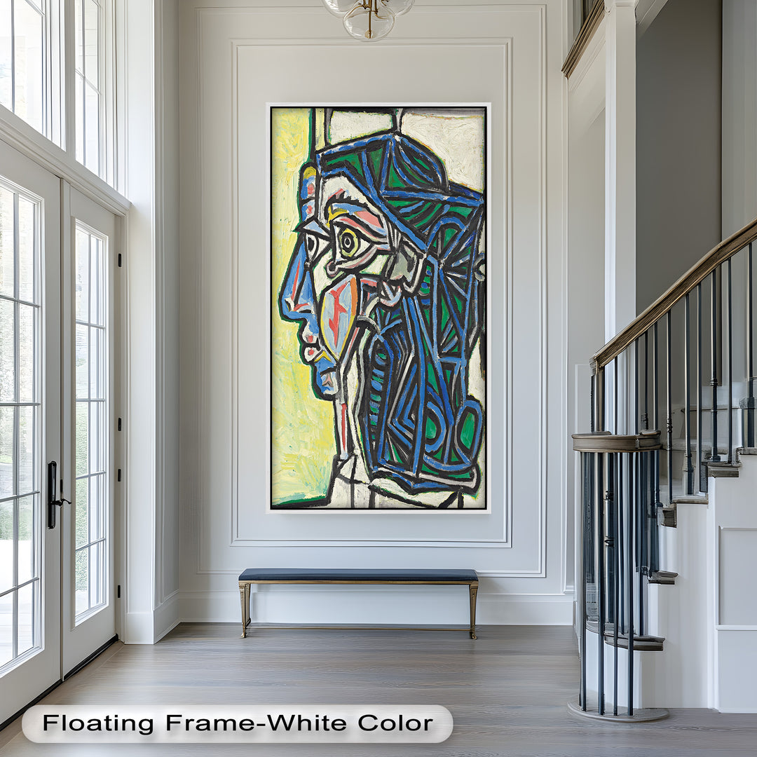 Geometric Portrait with Cyan and Emerald Tones - Picasso Oil Painting