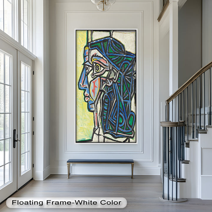 Geometric Portrait with Cyan and Emerald Tones - Picasso Oil Painting