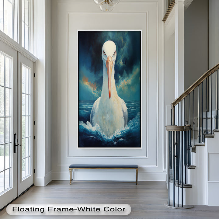 Stork Amid Ocean Storm - Animal Oil Painting
